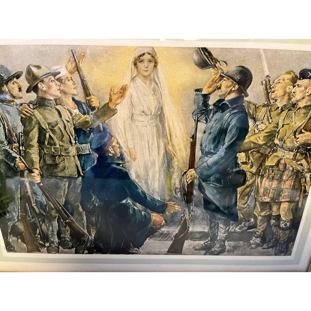 Rare Scottish Military Print - Angel in Battlefield, Framed 1930s Art